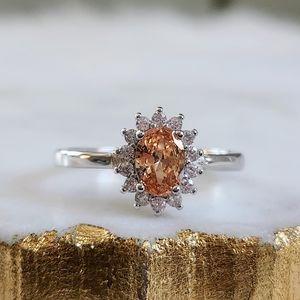 NWT Ryze Peach Moscato and White Frost CZ .925 Sterling Silver Ring - Size 9
